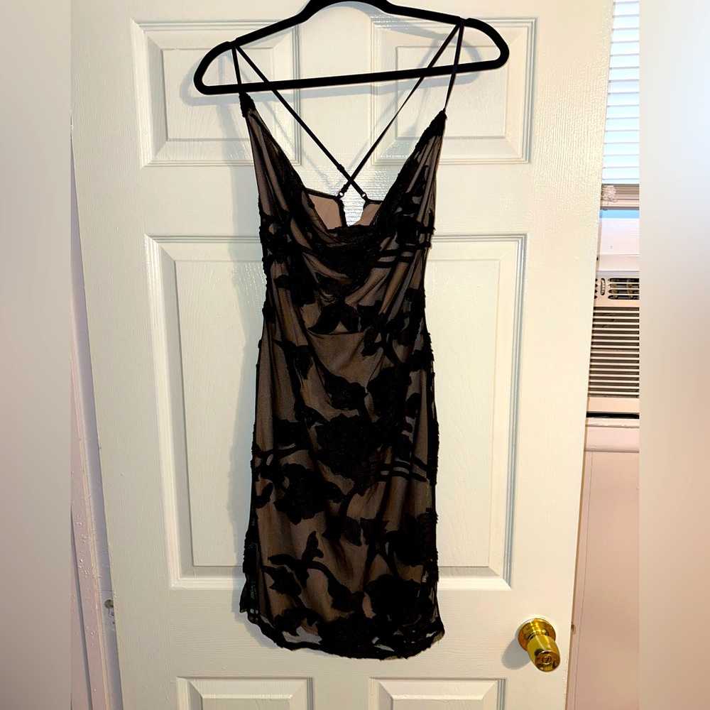 Black Body Con Cowl Neck Dress - Size M